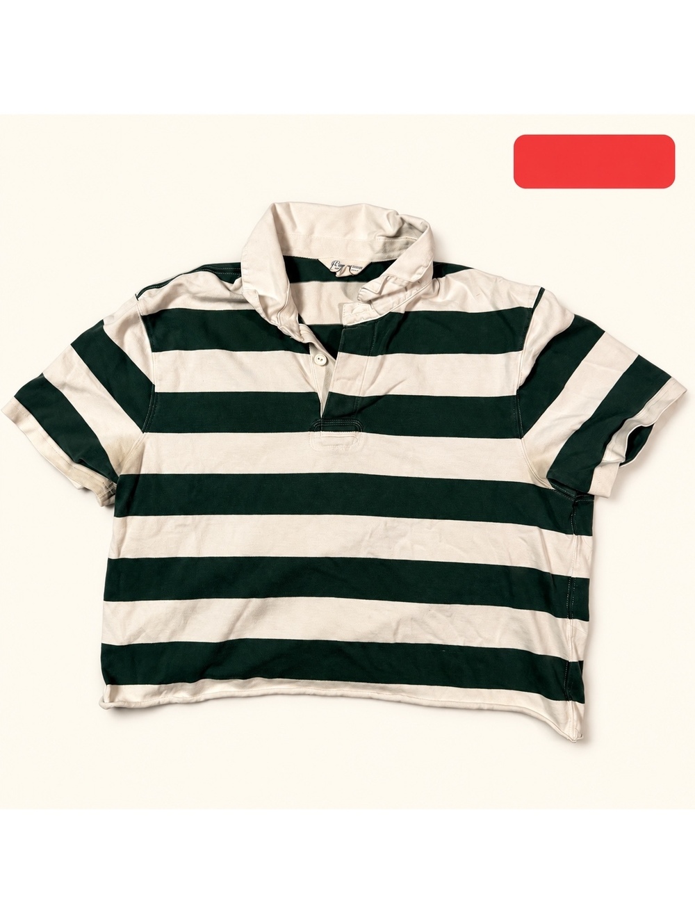 J. Crew Green & White Striped Rugby Polo XL